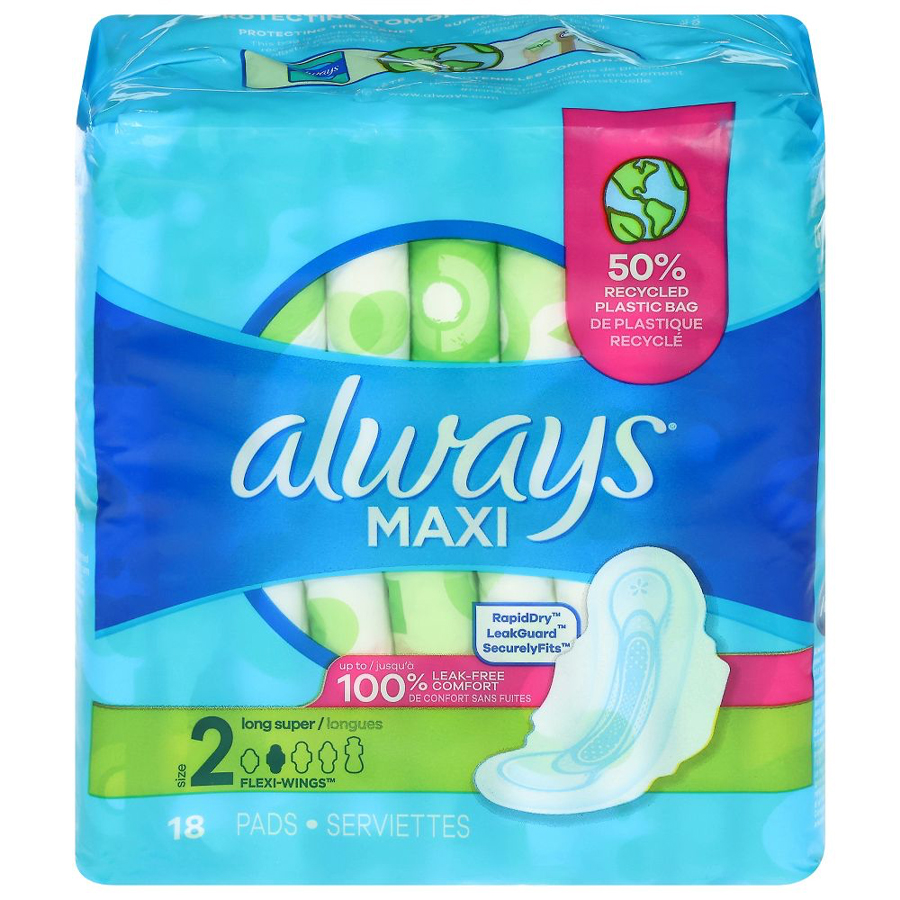 ALWAYS MAXI PADS 18 CT LONG WITH WINGS SIZE 2