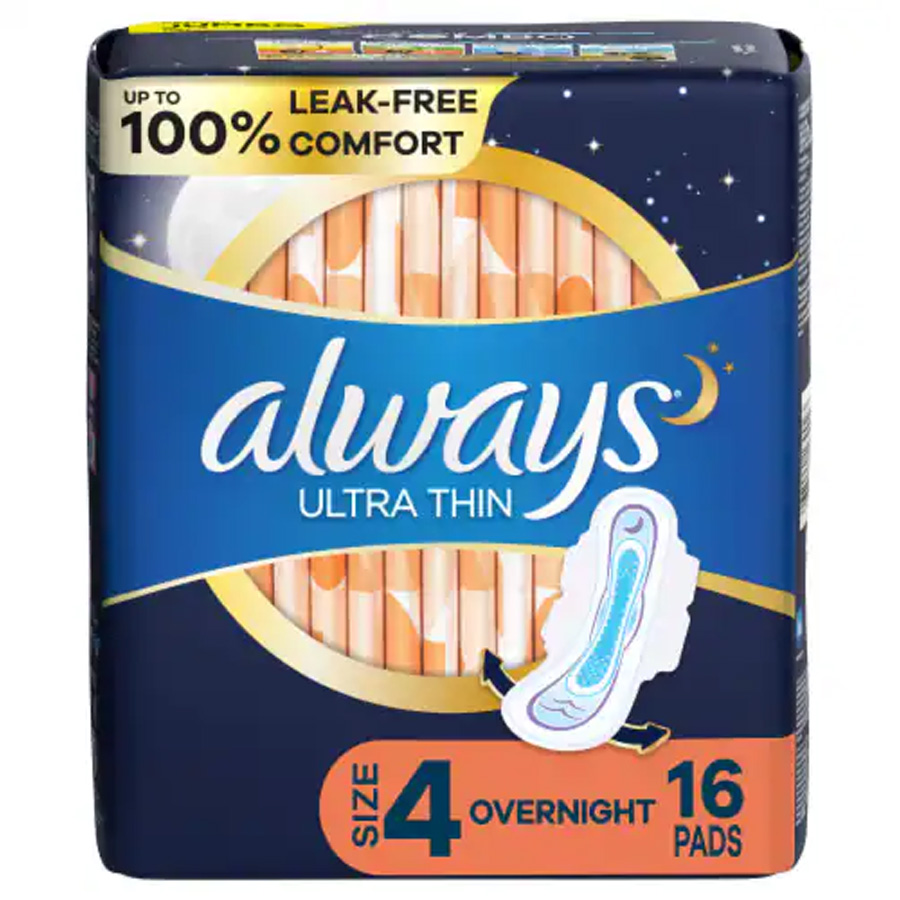 ALWAYS OVERNIGHT ULTRA THIN PADS 16 CT LEAK GUARD SIZE 4