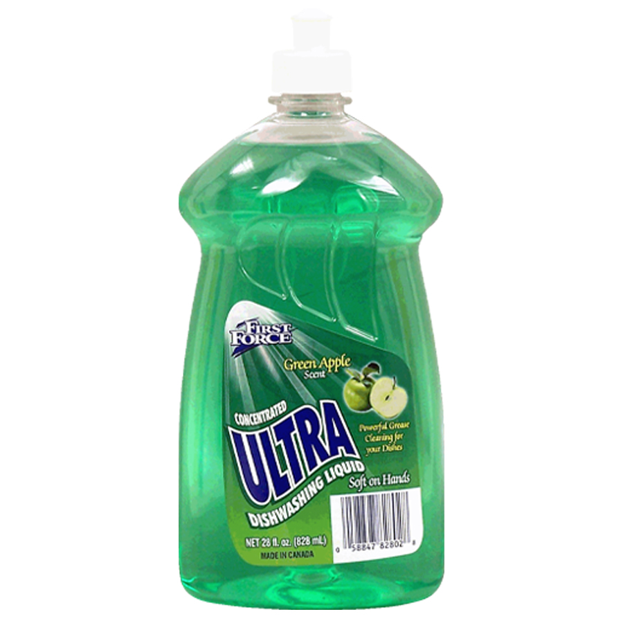 FIRST FORCE DISHWASH LIQUID 28 OZ ULTRA GREEN APPLE