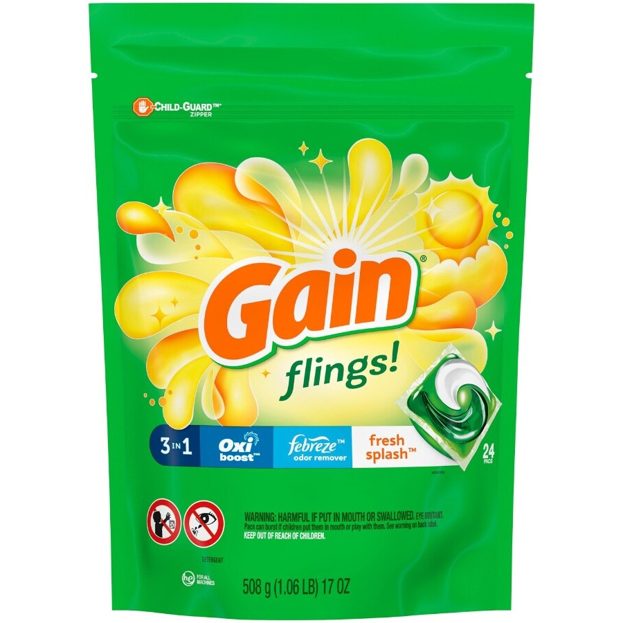 GAIN DETERGENT PODS (FLINGS) 24 CT FRESH SPLASH