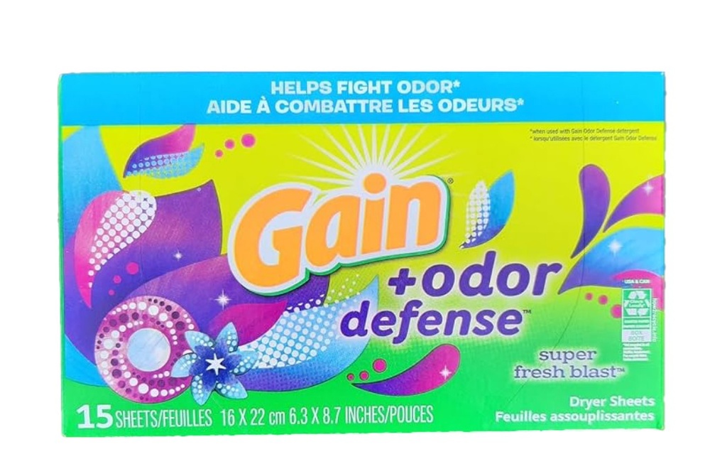GAIN DRYER SHEETS 15 CT ODOR DEFENSE SUPER FRESH BLAST