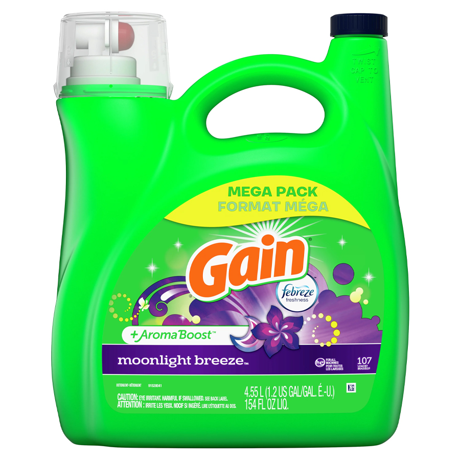 GAIN LIQUID DETERGENT 154 OZ / 4.55 L 107 LOADS MOONLIGHT BREEZE