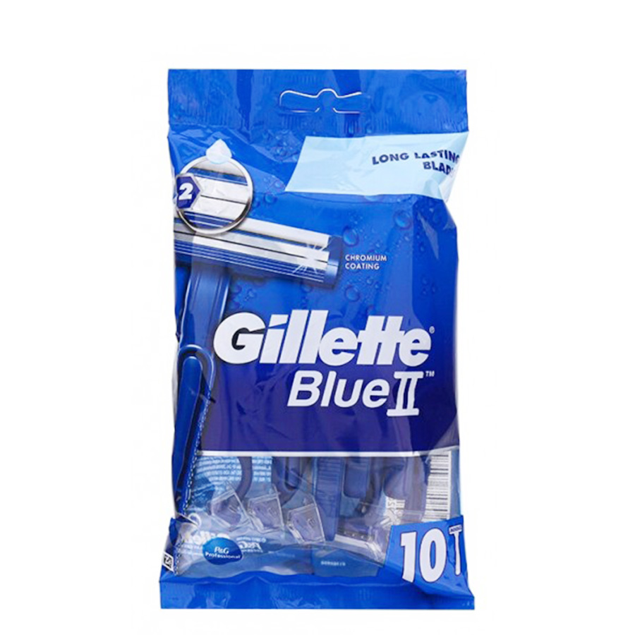 GILLETTE BLADES 10 CT BLUE II CHROMIUM COATING RAZOR