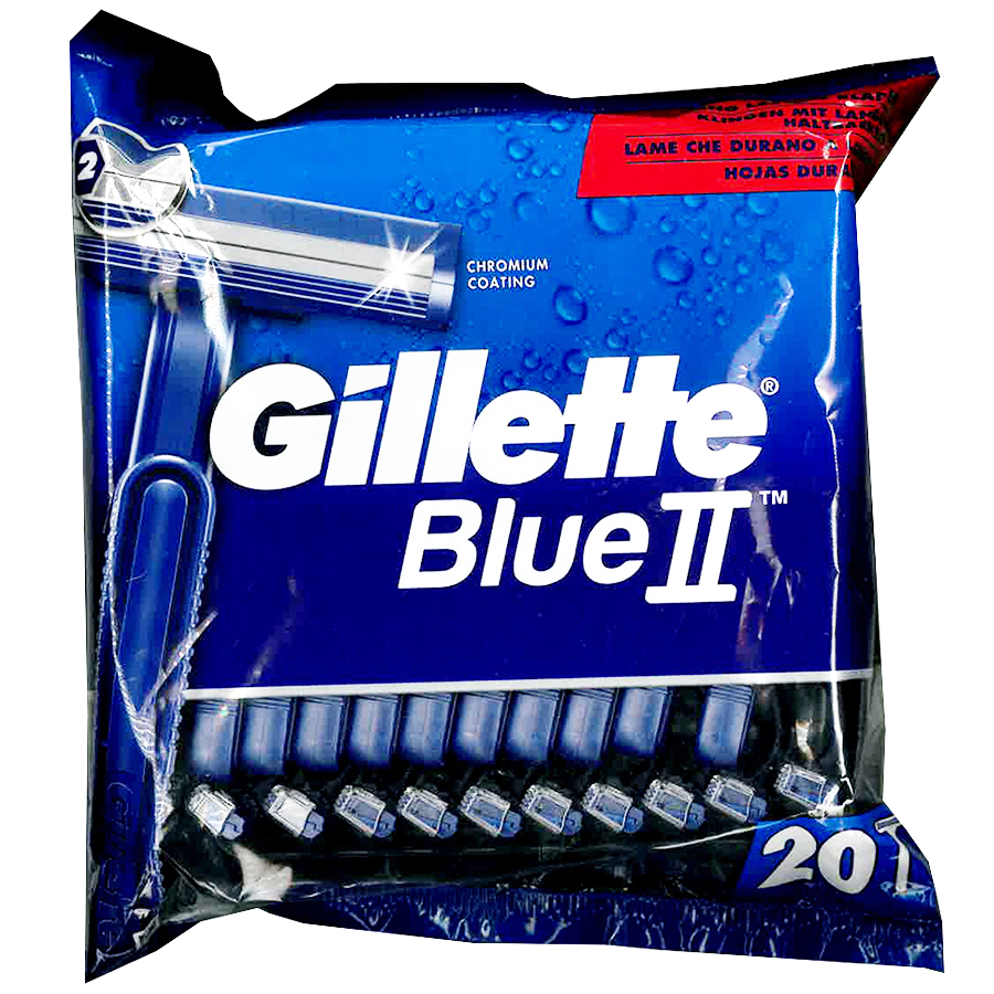 GILLETTE BLADES 20 CT BLUE II CHROMIUM COATING RAZOR