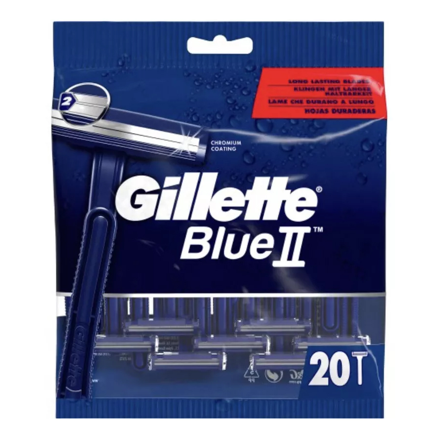 GILLETTE BLADES 20 CT BLUE II CHROMIUM COATING RAZOR