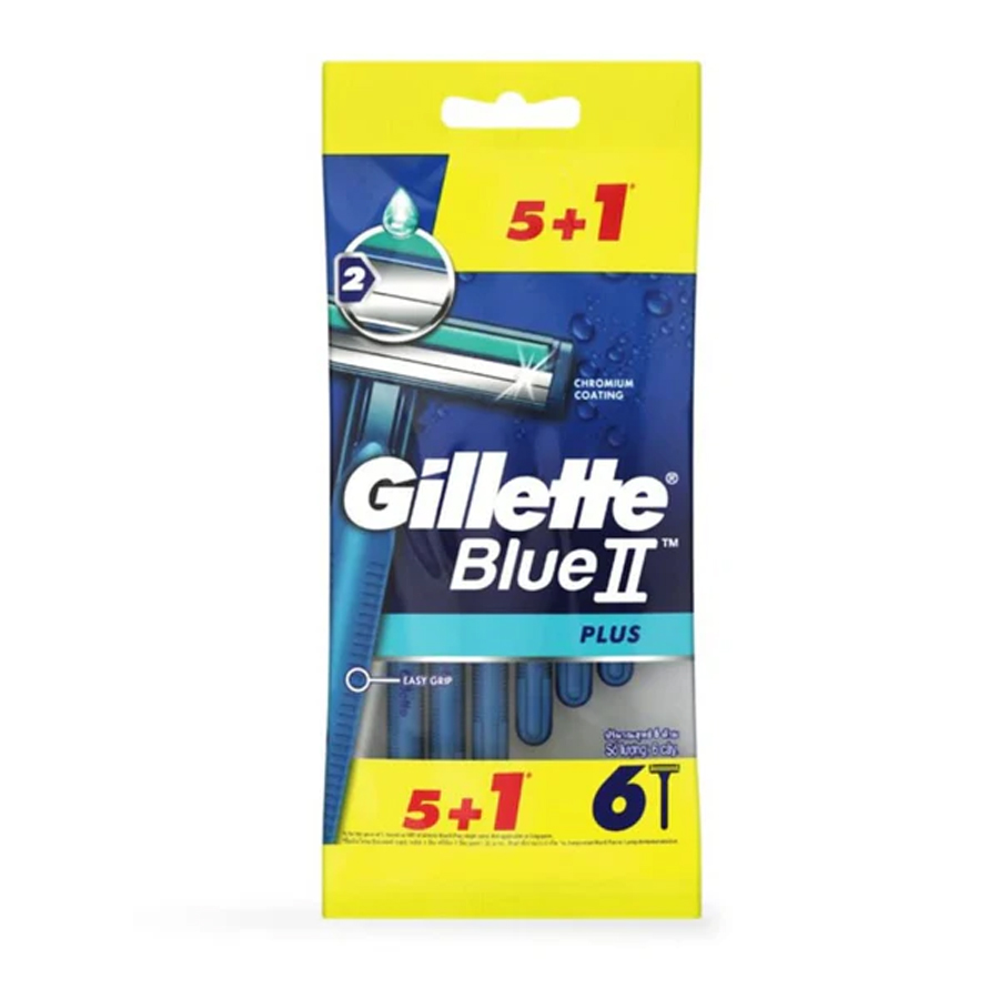 GILLETTE BLUE II PLUS 5+1 CT DISPOSABLE RAZOR WITH CHROMIUM COATING