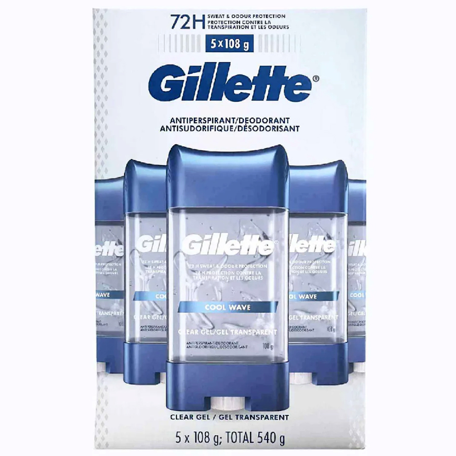 GILLETTE DEODORANT 3.8 OZ 5 CT CLEAR GEL COOL WAVE