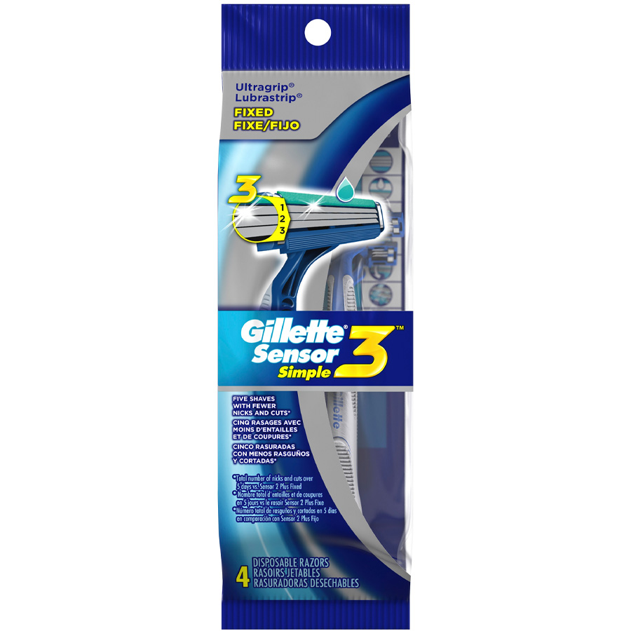 GILLETTE DISPOSABLE RAZOR 4 CT SENSOR 3 SIMPLE