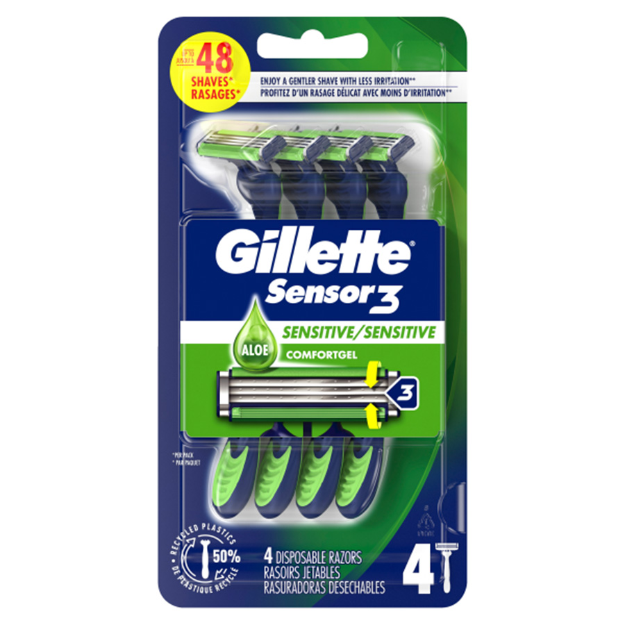GILLETTE DISPOSABLE RAZOR 4 CT SENSROR 3