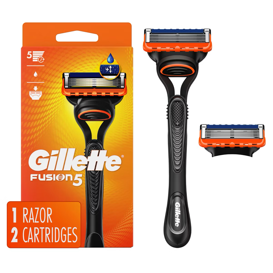 GILLETTE FUSION 5 RAZOR 1 HANDLE + 2 RAZOR BLADE REFILLS FOR MEN