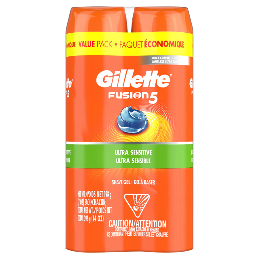 GILLETTE FUSION SHAVING GEL 7 OZ 2 PK SENSITIVE