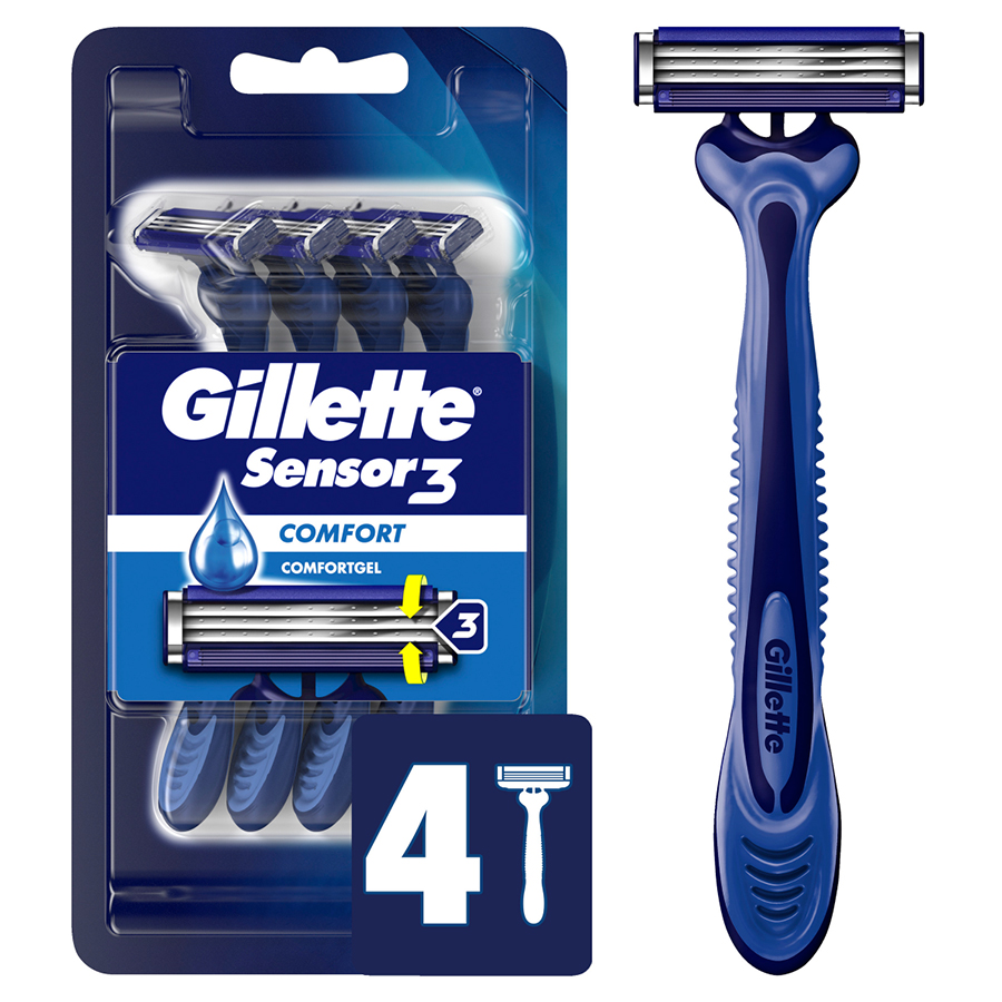GILLETTE MEN'S DISPOSABLE RAZOR 4 CT SENSOR 3 COMFORT