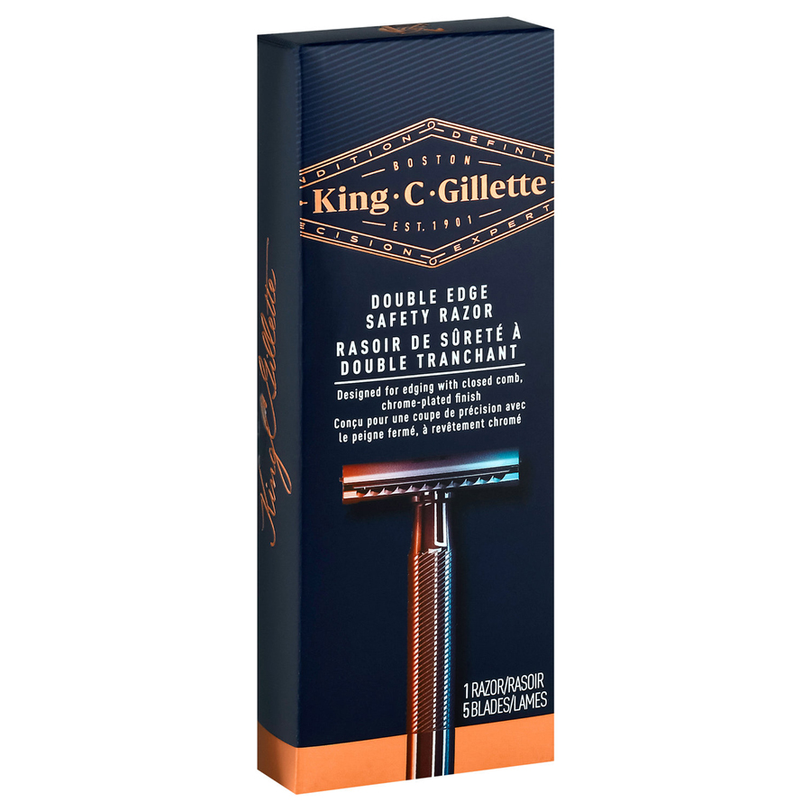 GILLETTE RAZOR 5 CT KING C MEN’S DOUBLE EDGE SAFETY RAZOR WITH 5 DOUBLE EDGE REFILL BLADES