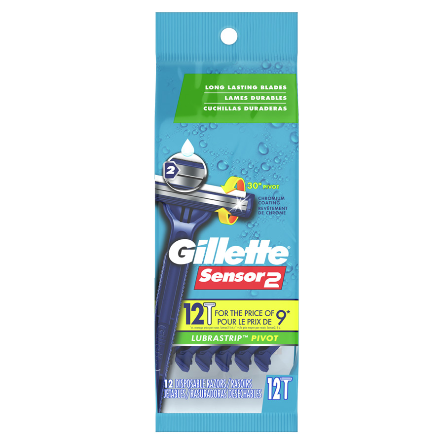 GILLETTE SENSOR 12 CT PIVOTING HEAD + LUBRASTRIP MEN'S DISPOSABLE RAZORS