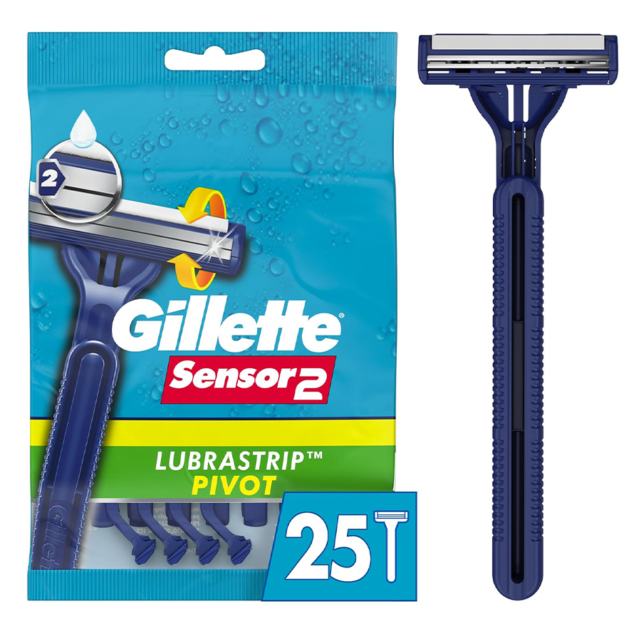 GILLETTE SENSOR 2 DISPOSABLE RAZORS 25 CT CHROMIUM COATED PIVOT