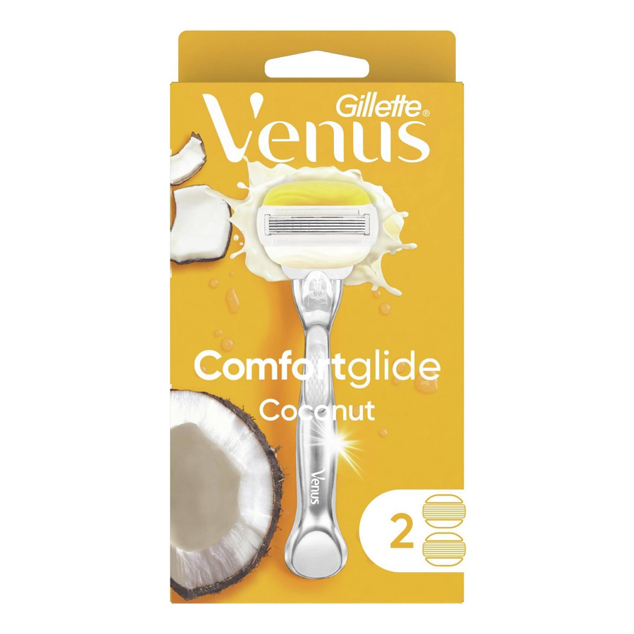 GILLETTE VENUS COMFORTGLIDE PLUS OLY COCONUT WOMEN'S RAZOR HANDLE + 2 BLADE REFILLS