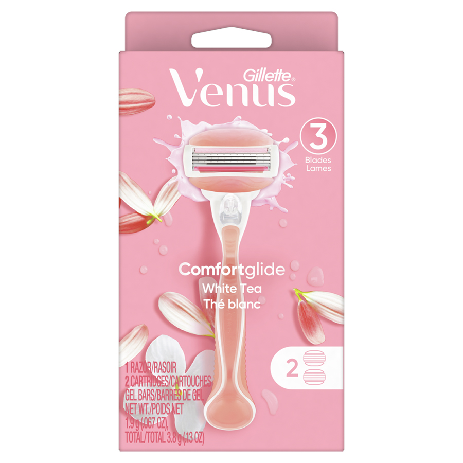GILLETTE VENUS COMFORTGLIDE WOMEN'S RAZOR 1 CT + 2 BLADES WHITE TEA HANDLE