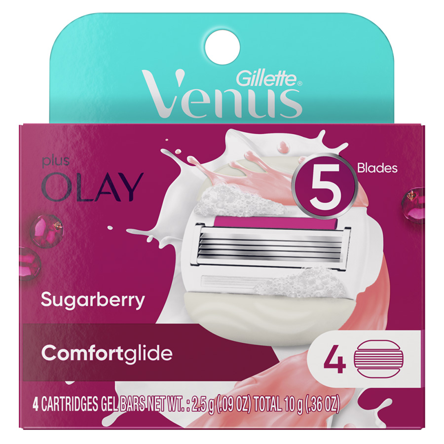 GILLETTE VENUS COMFORTGLIDE WOMEN'S RAZOR 4 CT PLUS OLAY SUGARBERRY BLADE REFILLS