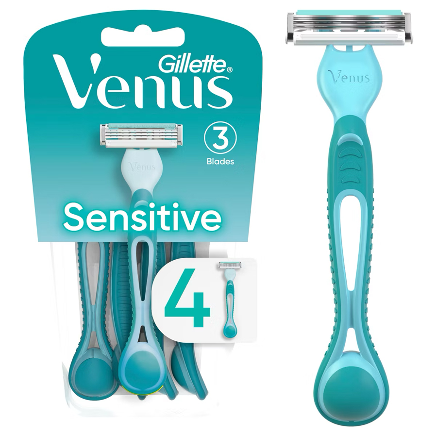 GILLETTE VENUS DISPOSABLE RAZORS HANGING DISPLAY 4 CT SENSITIVE