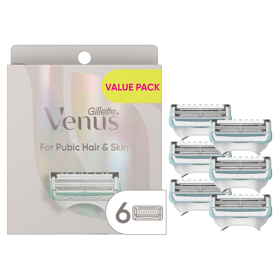 GILLETTE VENUS INTIMATE GROOMING RAZORS FOR WOMEN, 6 RAZOR BLADE REFILLS