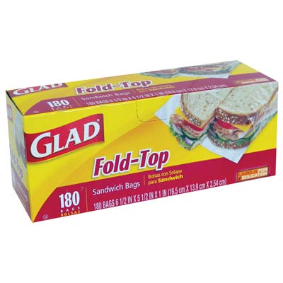 GLAD FOLD TOP SANDWICH BAG 180 CT 6.5 X 5.5 X 1 IN