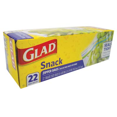 GLAD SNACK BAG 22 CT 7X3IN ZIPPER