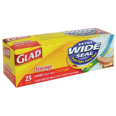 GLAD STORAGE BAGS 25 CT 7 x 7.75 """""""" QT ZIPPER