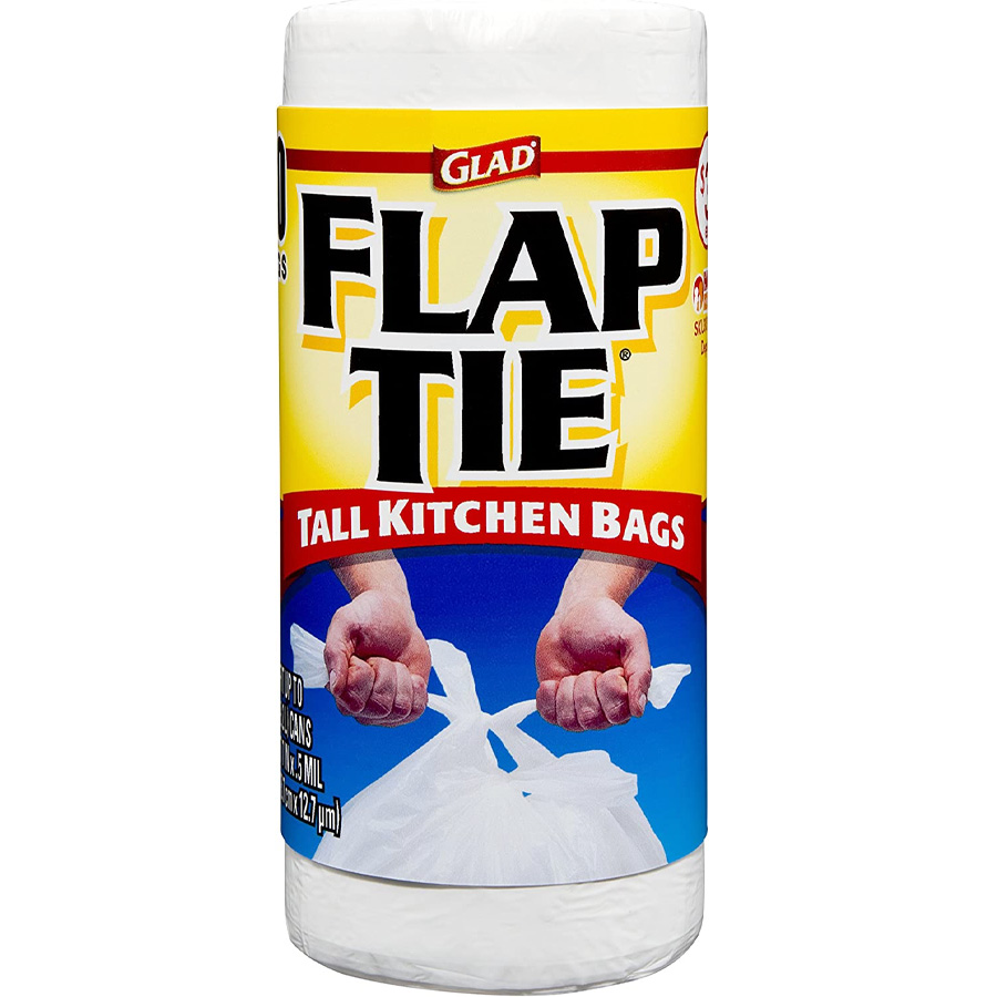 GLAD TRASH BAG 40 CT TALL KITCHEN FLAP TIE 13 GL WHITE