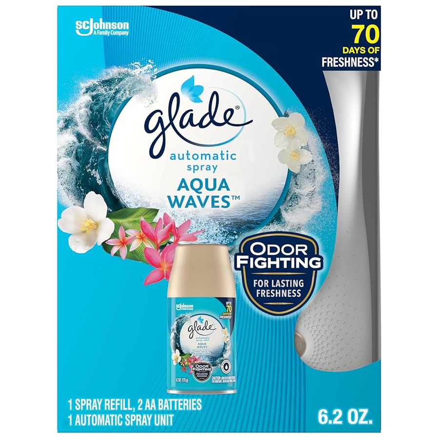 GLADE AUTO SPRAY KIT 6.2 OZ AQUA WAVES WITH REFILL+UNIT+BATTERIES