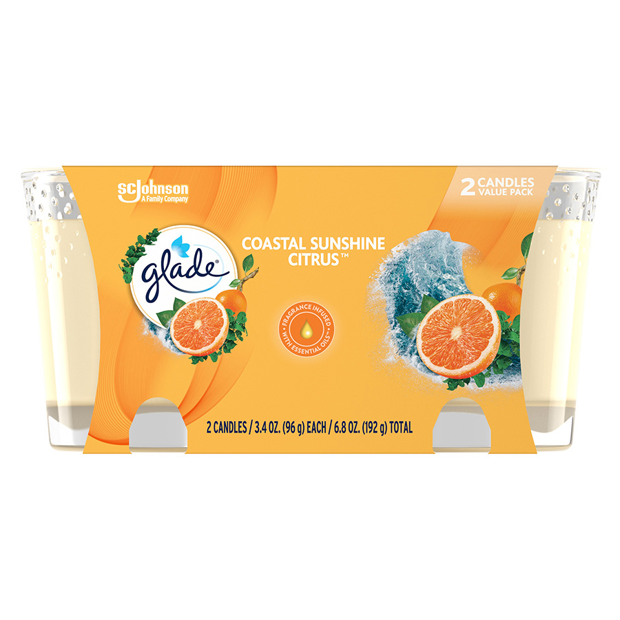 GLADE CANDLE SCENTED 3.4 OZ 2 PK COASTAL SUNSHINE CITRUS
