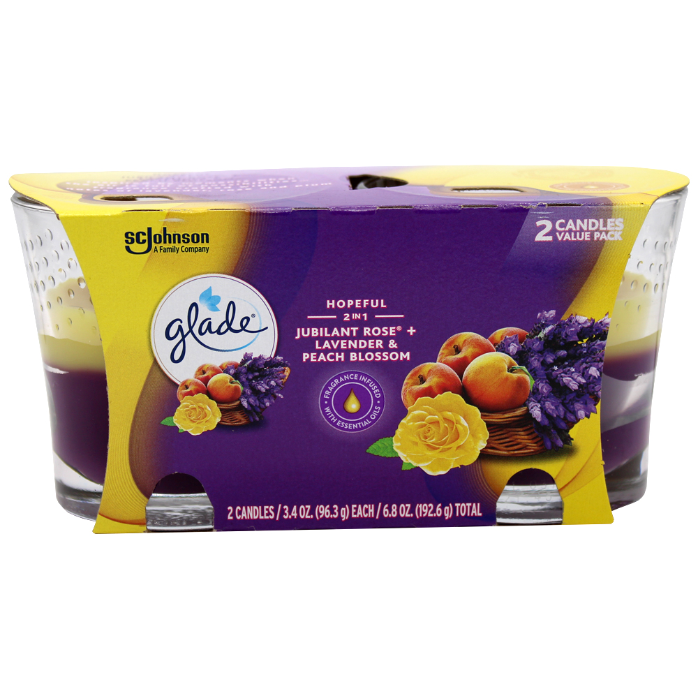 GLADE CANDLE SCENTED 3.4 OZ 2 PK JUBILANT ROSE+LAVENDER & PEACH BLOSSOM