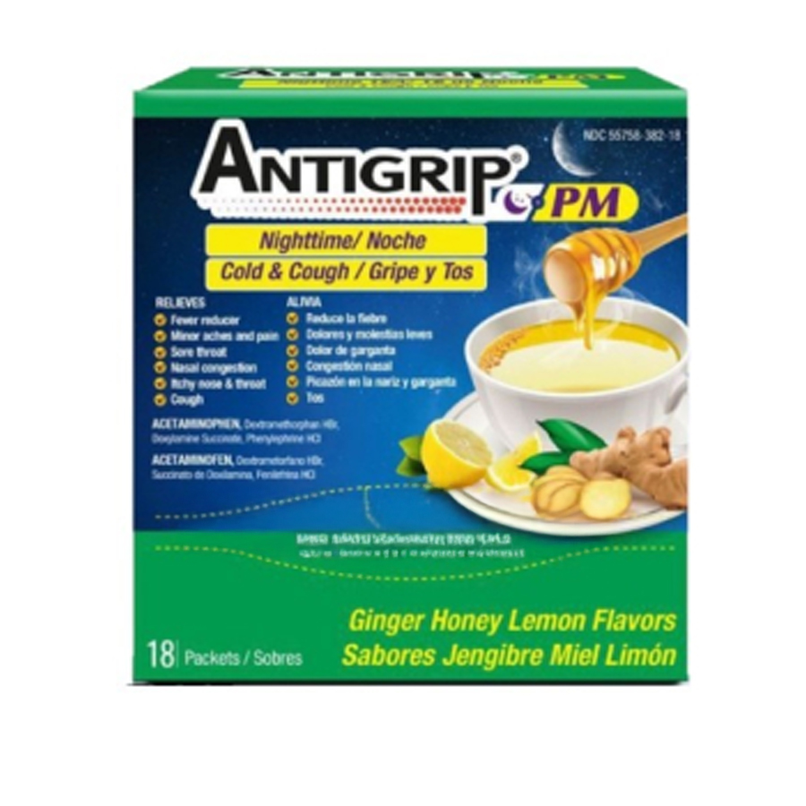 ANTIGRIP PM NIGHTIME COLD & COUGH POWDER 18 CT BOX GINER & HONEY LEMON FLAVOR