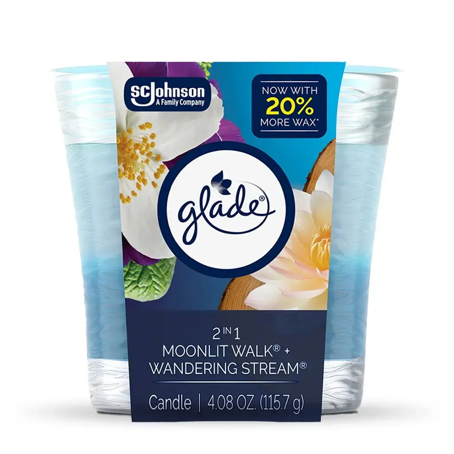 GLADE CANDLE SCENTED 4.08 OZ 2 IN 1 MOONLIT WALK + WANDERING STREAM