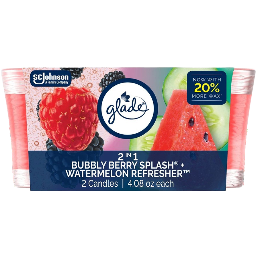 GLADE CANDLE SCENTED 4.08 OZ 2 PK BUBBLY BERRY SPLASH & WATERMELON REFRESHER