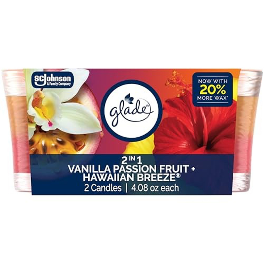 GLADE CANDLE SCENTED 4.08 OZ 2 PK HAWAIIAN BREEZE & VANILLA PASSION FRUIT