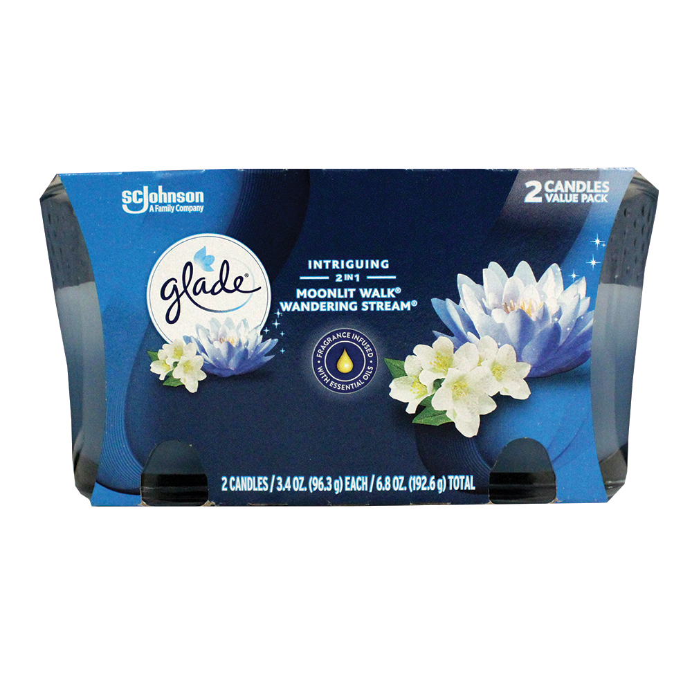 GLADE CANDLE SCENTED 4.08 OZ 2 PK MOONLIT WALK & WANDERING STREAM