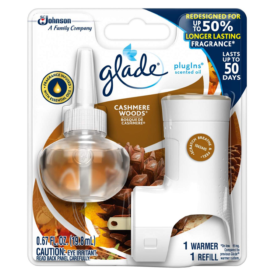 GLADE PISO 0.67 OZ CASHMERE WOODS WARMER+REFILL