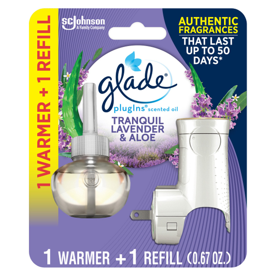 GLADE PISO 0.67 OZ TRANQUIL LAVENDER & ALOE WARMER+REFILL