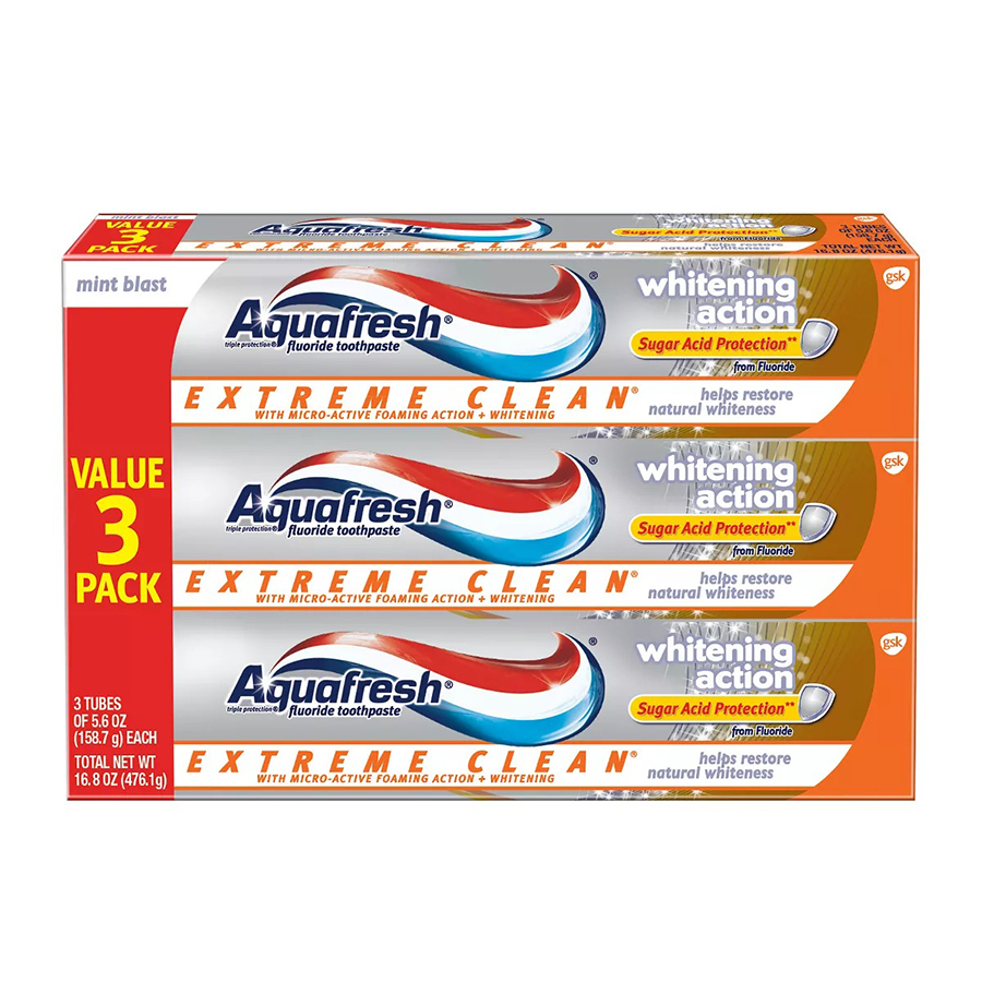 AQUAFRESH TOOTHPASTE 5.6 OZ 3 PK MINT BLAST EXTRA CLEAN WHITENING