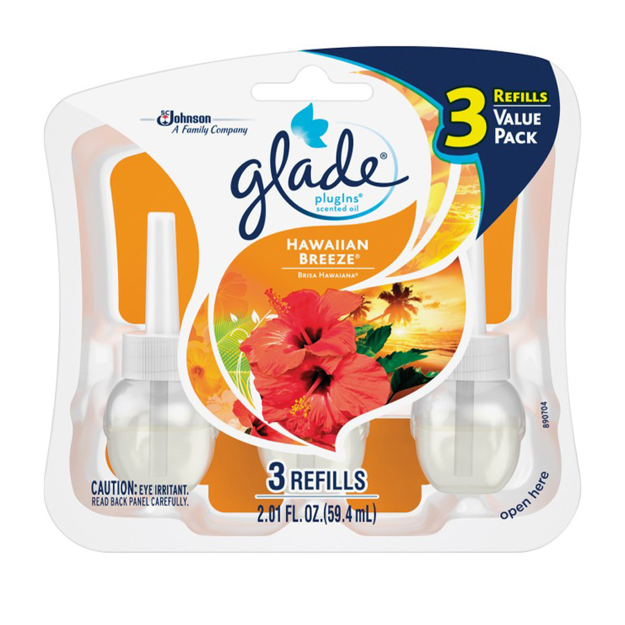 GLADE PLUG IN AIR FRESHENER REFILL 2.01 OZ 3 PK (59.4 ML) HAWAIIAN BREEZE