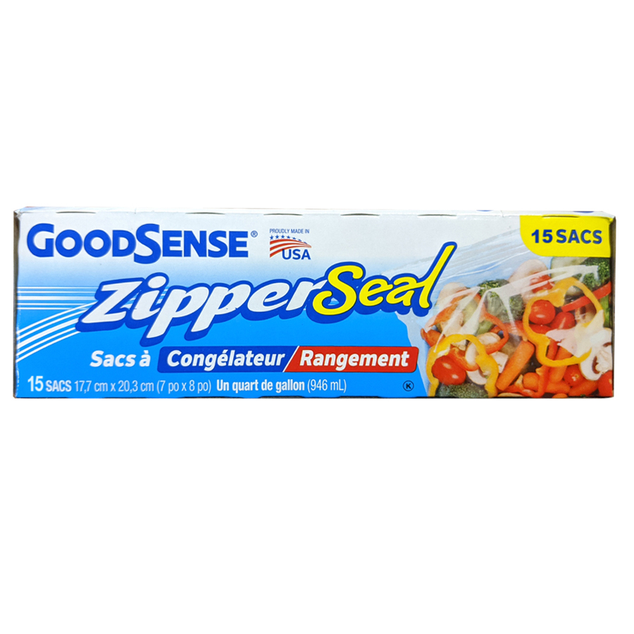 GOODSENSE FREEZER & STORAGE ZIPPER BAG 15CT QUART SIZE