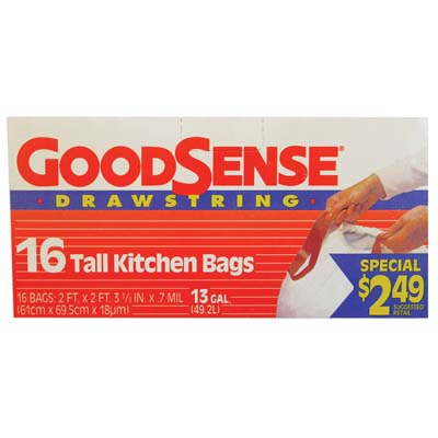 GOODSENSE TALL KITCHEN BAG 13 GL 16 CT DRAWSTRING PREPRICED 2.49 (GDS9DK16)
