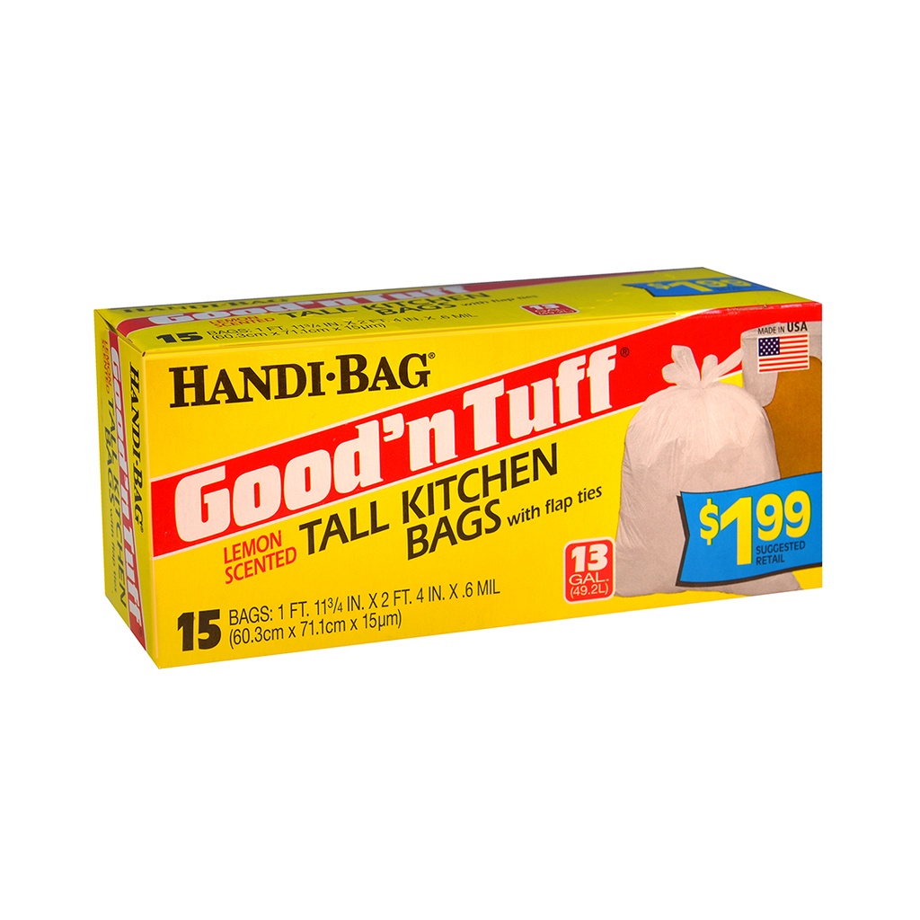 HANDI BAG TALL KITCHEN BAG 13 GL 15 CT LEMON SCENT GOOD & TUFF PREPRICED 1.99