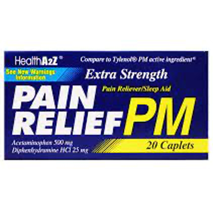 HEALTH A 2Z PAIN RELIEF 25 MG 20 CT PM ACETAMINOPHEN DIPHENHYDRAMINE HCI COMPARE TO TYLENOL PM