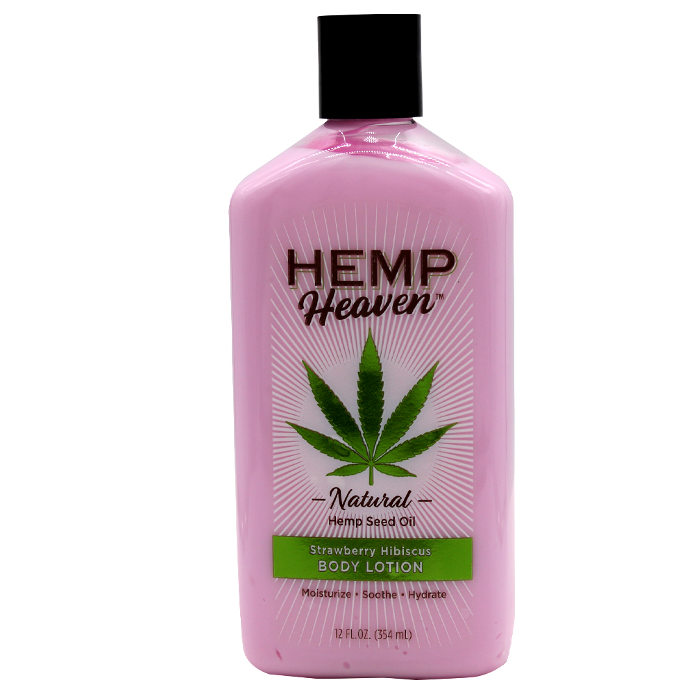 HEMP HEAVENS BODY LOTION 12 OZ HEMP SEED STRAWBERRY HIBISCUS