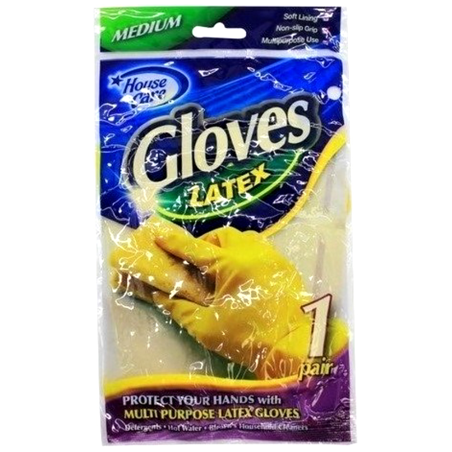 HOUSE CARE LATEX GLOVES 1 PK MEDIUM