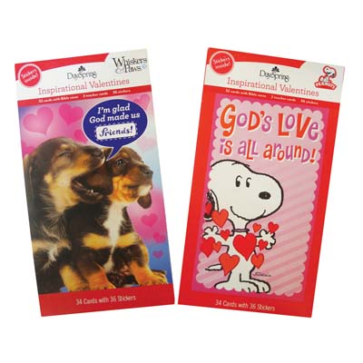 INSPIRATIONAL VALENTINE CARDS 32 CT WITH BIBLE VERSE PEANUTS / WHISKER AND PAWS