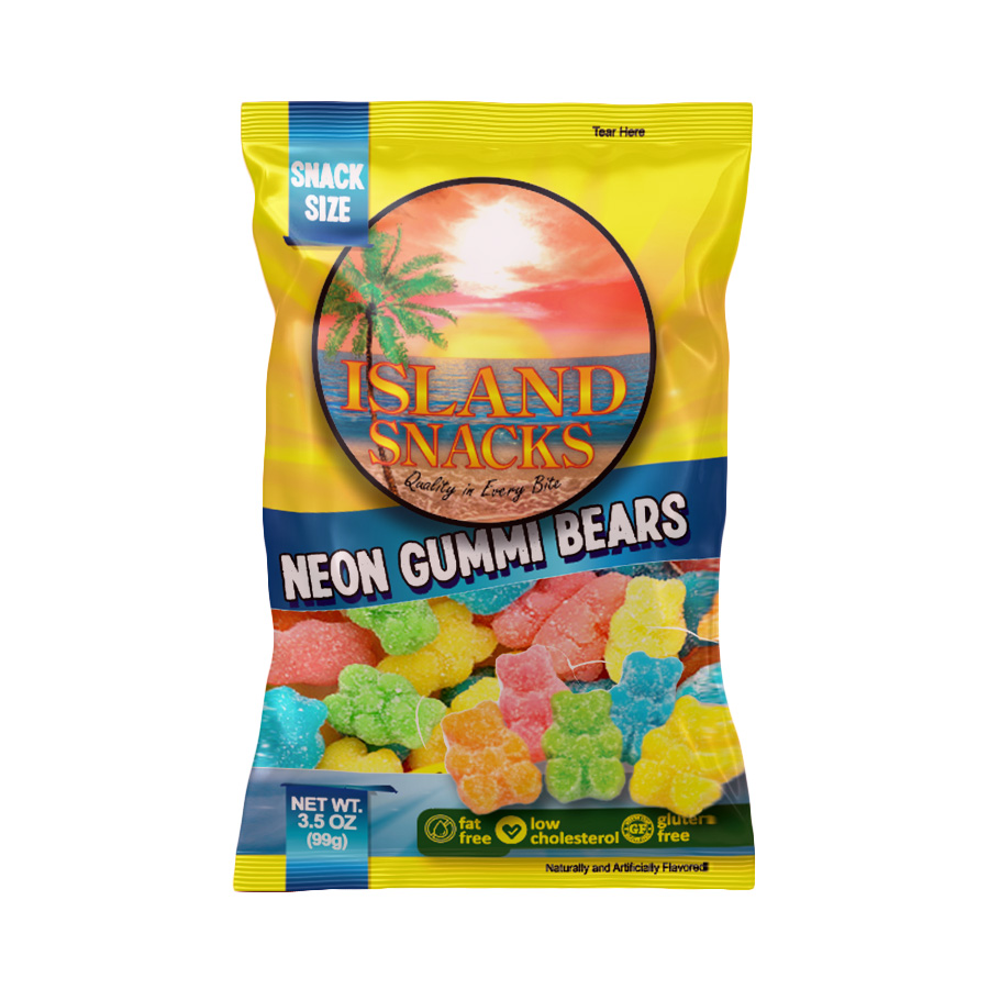 ISLAND SNACKS GUMMY BEARS 3.5 OZ NEON