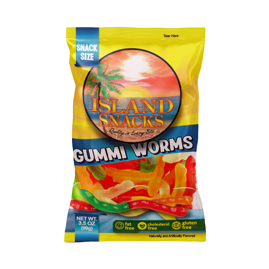 ISLAND SNACKS GUMMY WORMS 3.5 OZ