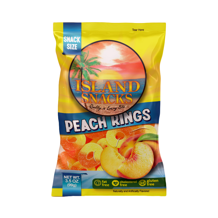 ISLAND SNACKS PEACH RINGS 3.5 OZ